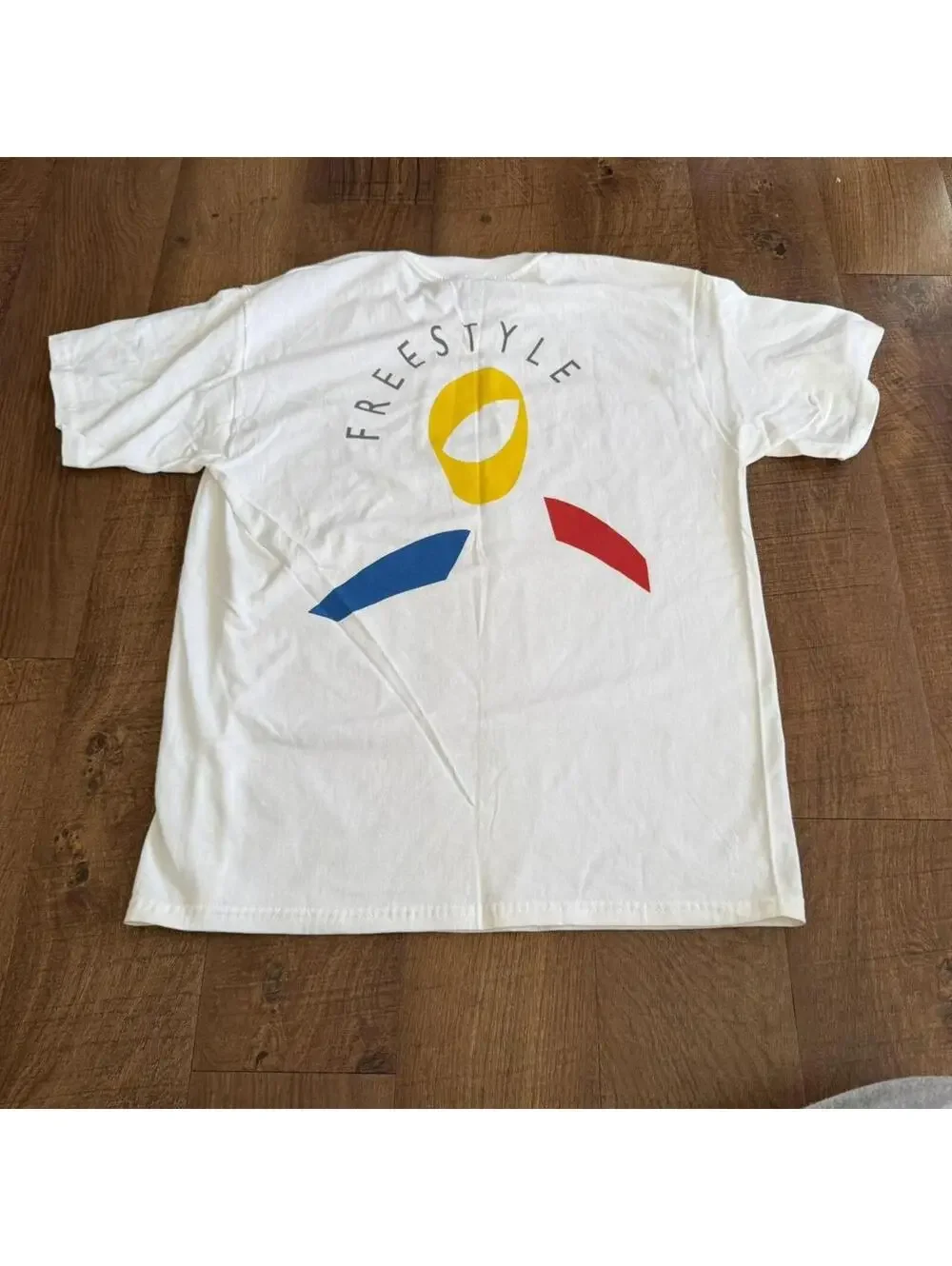 White and multi-coloured Freestyle Skateboards T-shirt #skateculture